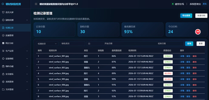 检测记录界面