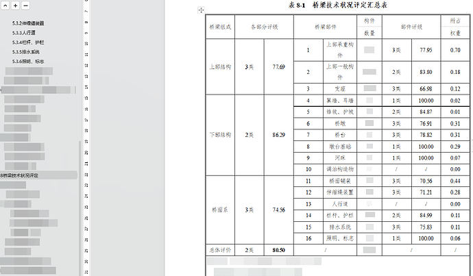 文档中的桥梁结构评分表