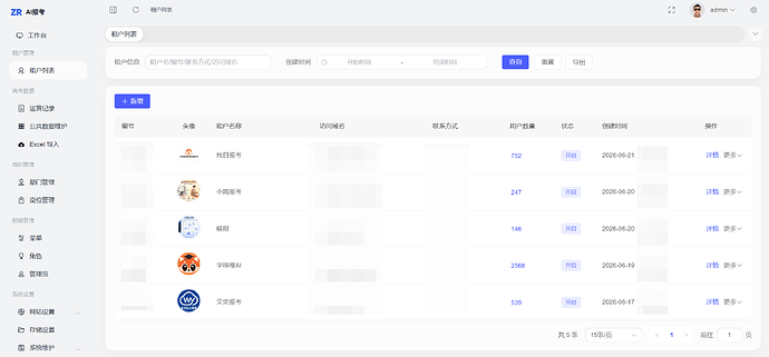 运营站租户列表